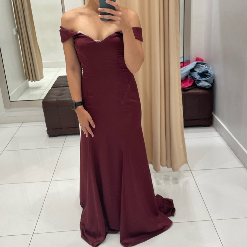 Burgundy Off-shoulder floor length formal dress